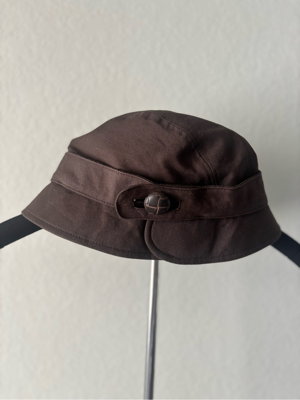 Vintage GAP Cloche Bucket Hat M/L Chocolate Brown Floral Lined Cotton Y2K